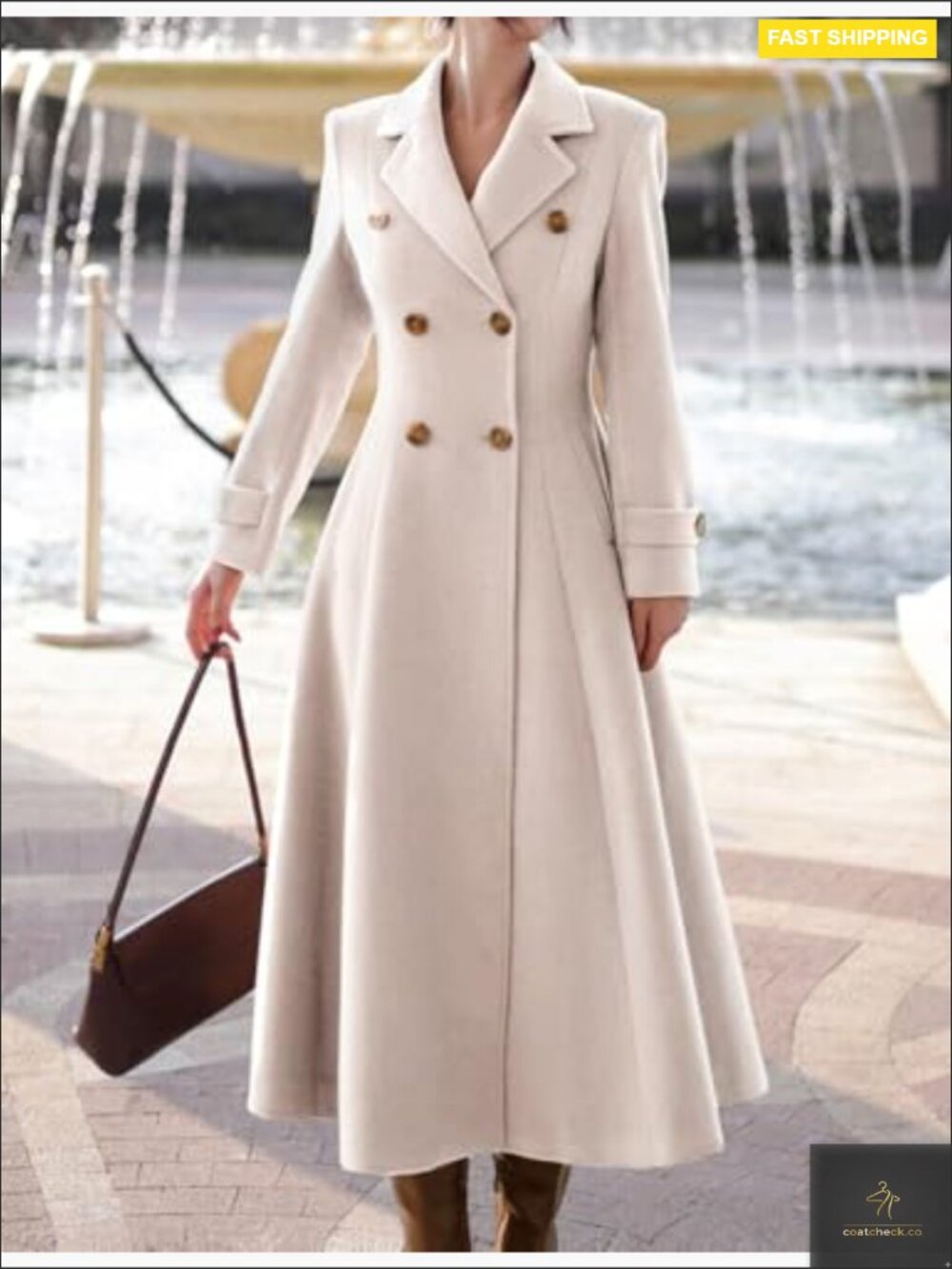Long Wool Peacoat Double Breasted Maxi Trench Fall Winter Classic Slim Fit - Picture 5 of 6